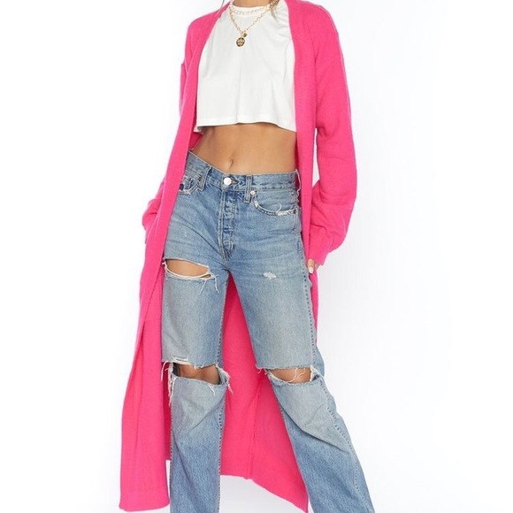 long pink sweater duster